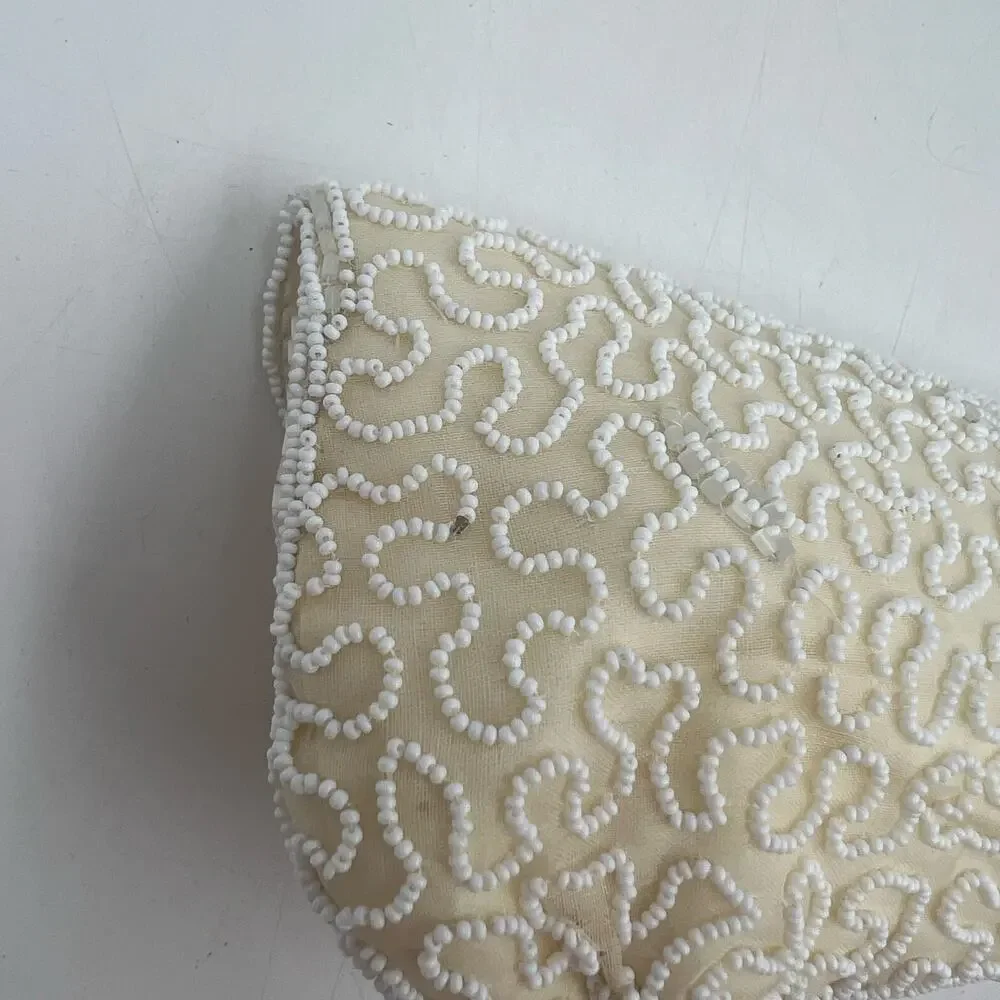 Vintage White Beaded Clutch Bag by Cecile